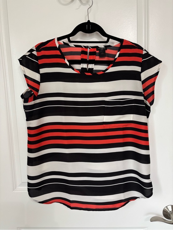 Ann Taylor Tops - Ann Taylor Petite Black, White & Red Striped Scoop Neck Blouse, size LP